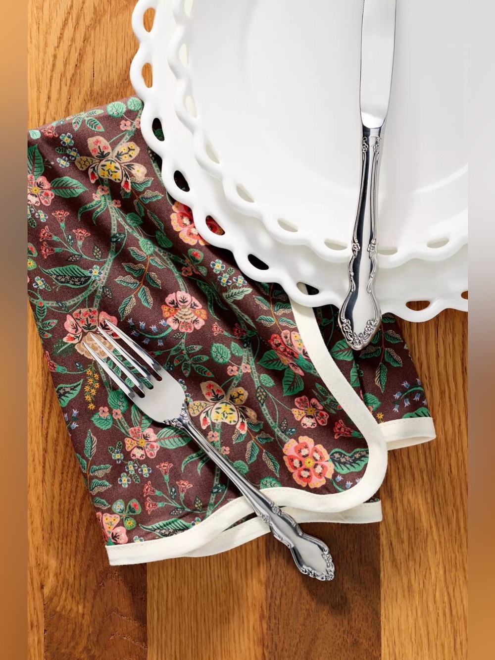 NWT Anthropologie Rifle Paper Co. Gracie Napkins, Set of 4, Brown Floral